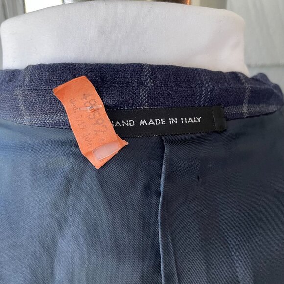 Faconnable Blue & White Plaid Wool Silk Linen 3-Button Mens Blazer Size 48 - Picture 10 of 10